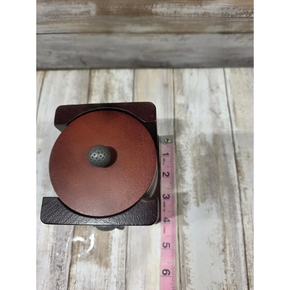 Wooden Golf Themed Coaster Set with Holder Mancave Decor‎